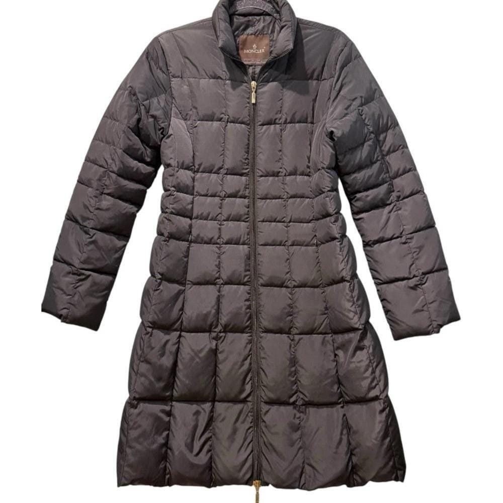 VTG Moncler Quilted Down Puffer Coat Vintage Long Gray‎ Women's Size Small / Med